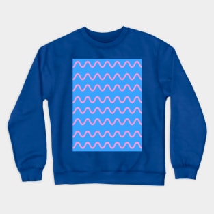 Wavy, Squiggly Lines, Pink on Blue Crewneck Sweatshirt